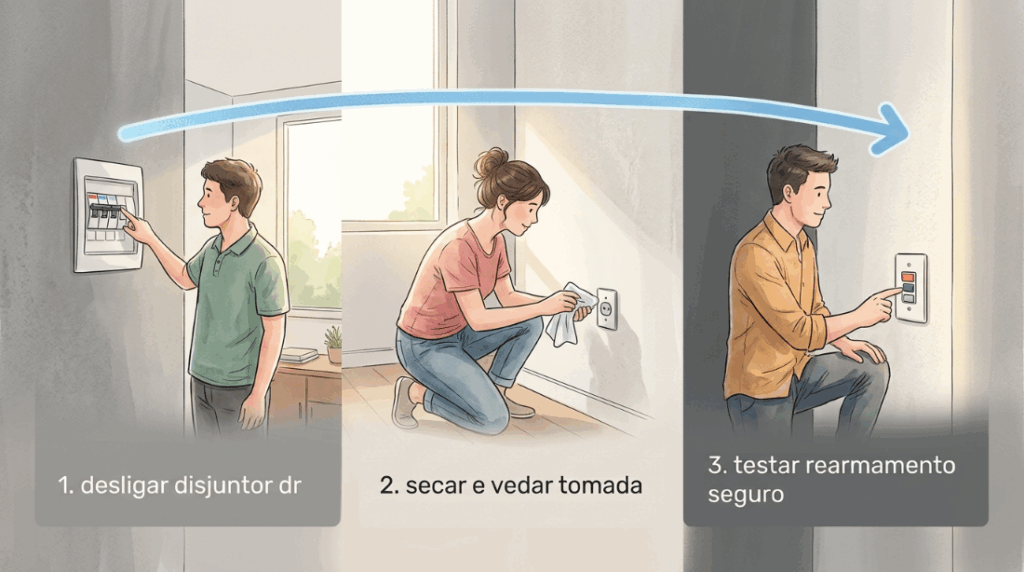 O disjuntor DR da casa inteira cai toda vez que chove forte? A umidade acumulada em alguma tomada externa está gerando fuga de corrente