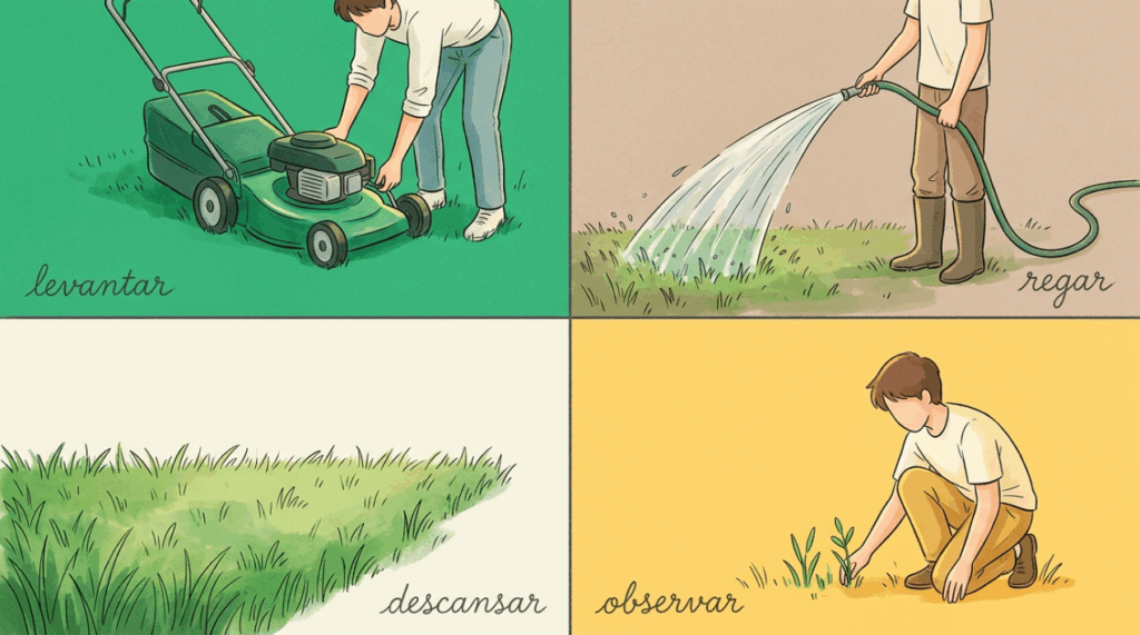 Aparar a grama muito rente ao chão no período de sol forte tira a proteção natural e deixa o gramado cheio de falhas amareladas