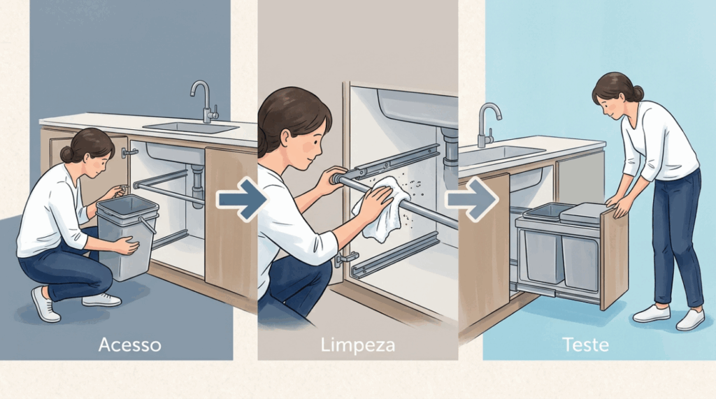 A tampa basculante da lixeira parou de fechar sozinha e vive emperrada? Um ajuste simples no eixo equilibra o mecanismo novamente