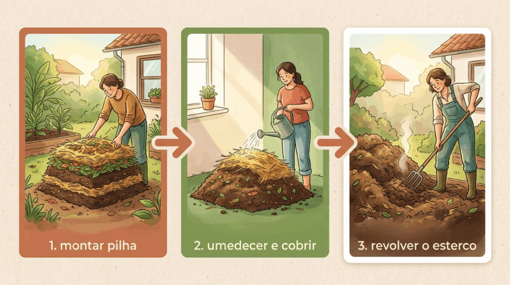 Colocar adubo animal fresco direto na cova achando que vai turbinar a planta acaba cozinhando as raízes por causa do calor da decomposição