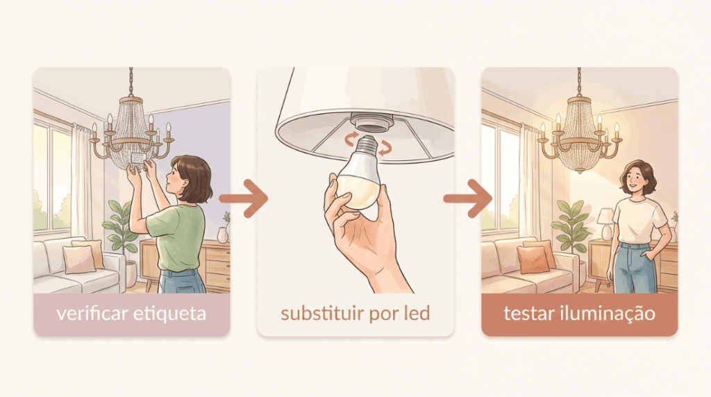 Colocar uma lâmpada muito forte em um lustre antigo pode derreter a fiação interna e gerar um curto-circuito invisível no teto da sala
