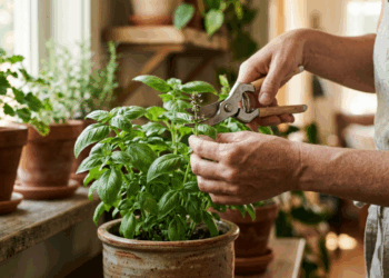 Quando o manjericão começa a florir, uma poda simples muda o destino da planta e pode devolver força à produção de folhas