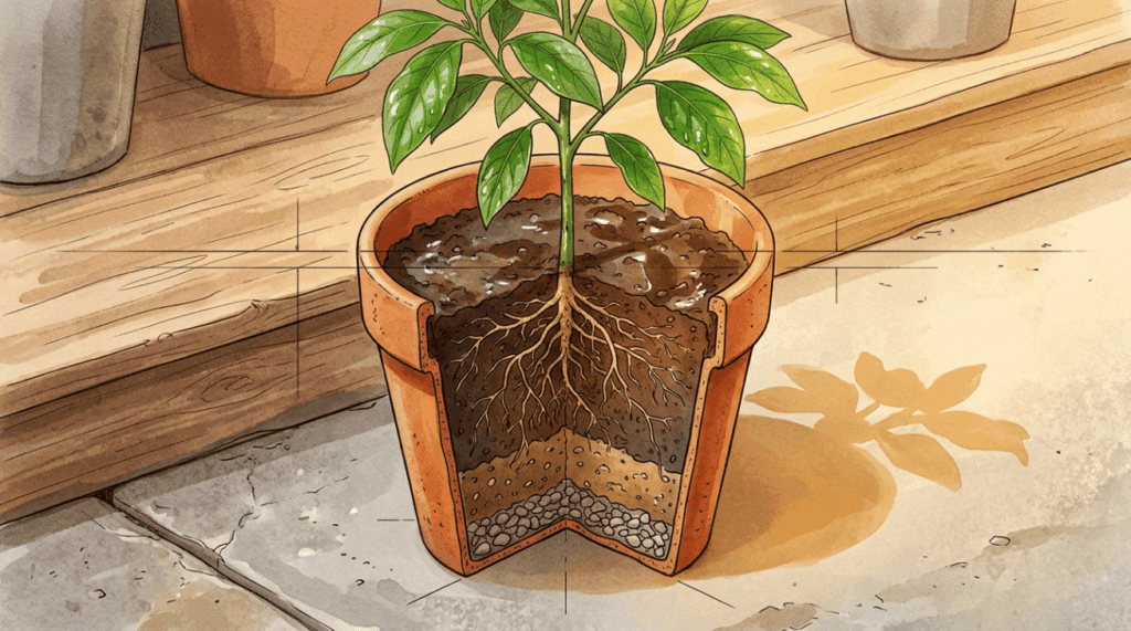 Colocar adubo forte logo depois de mudar a planta de vaso para 'dar força' pode queimar as raízes que ainda estão se recuperando