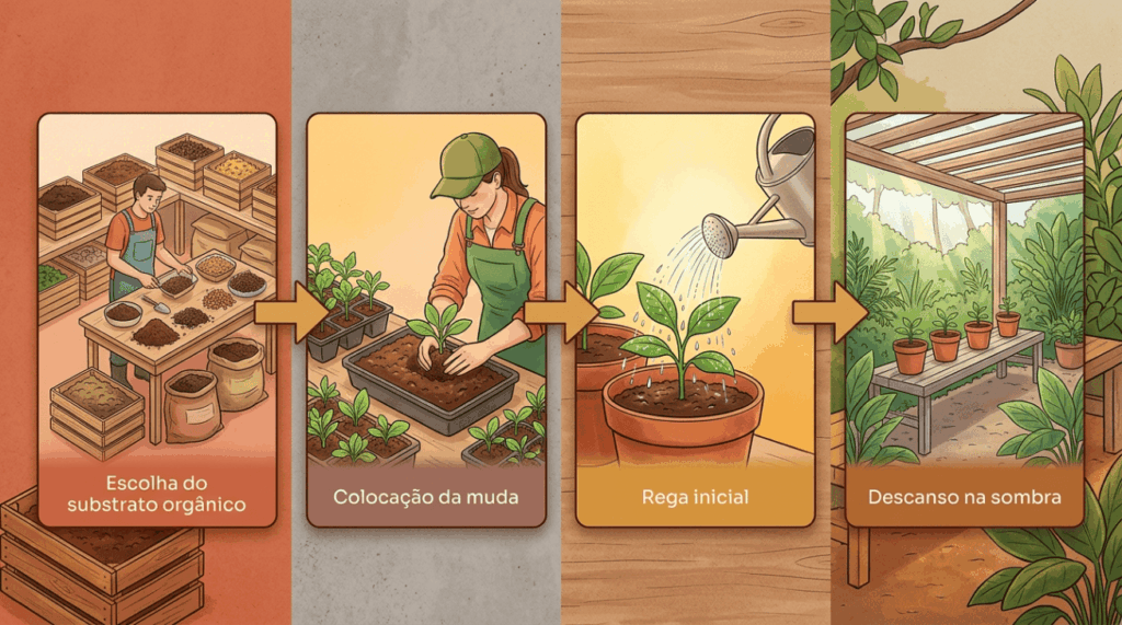 Colocar adubo forte logo depois de mudar a planta de vaso para 'dar força' pode queimar as raízes que ainda estão se recuperando