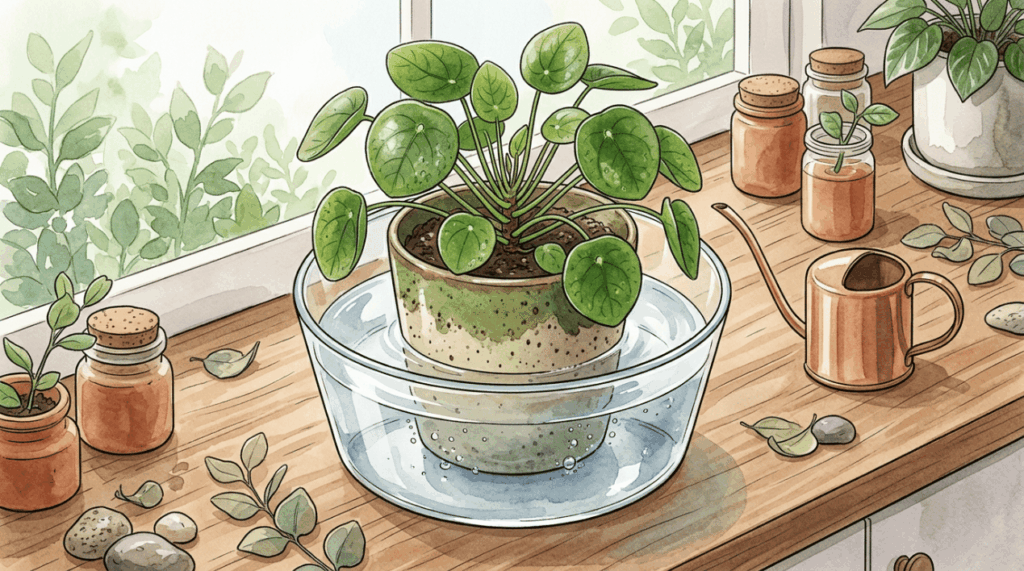A terra do vaso virou uma pedra seca e a água escorre pelos lados sem molhar? Este truque simples de imersão revive qualquer planta desidratada