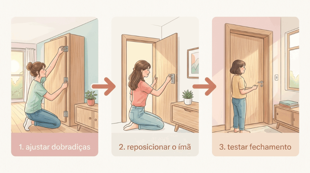 As portas dos armários da cozinha não encostam direito e ficam com uma fresta aberta? Um ajuste simples nos parafusos do ímã resolve