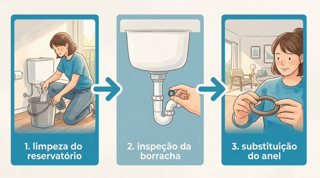A base inferior do sifão da pia do banheiro começou a pingar água misteriosamente bem na rosca? A borrachinha de vedação interna ressecou