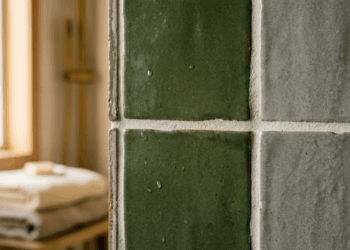 A parede do quarto ou do corredor que faz divisa com o banheiro está com a tinta mofada e estufada na parte de baixo? A infiltração começou no rejunte do box
