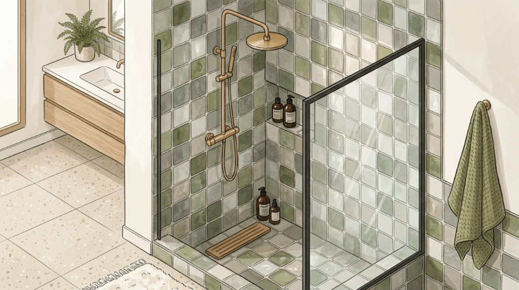 A parede do quarto ou do corredor que faz divisa com o banheiro está com a tinta mofada e estufada na parte de baixo? A infiltração começou no rejunte do box