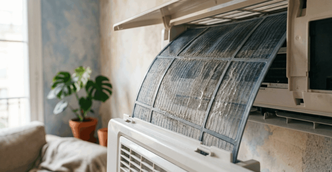 O seu ar-condicionado split gasta muita energia mas o quarto demora horas para gelar? O filtro interno pode estar saturado de uma camada invisível de gordura