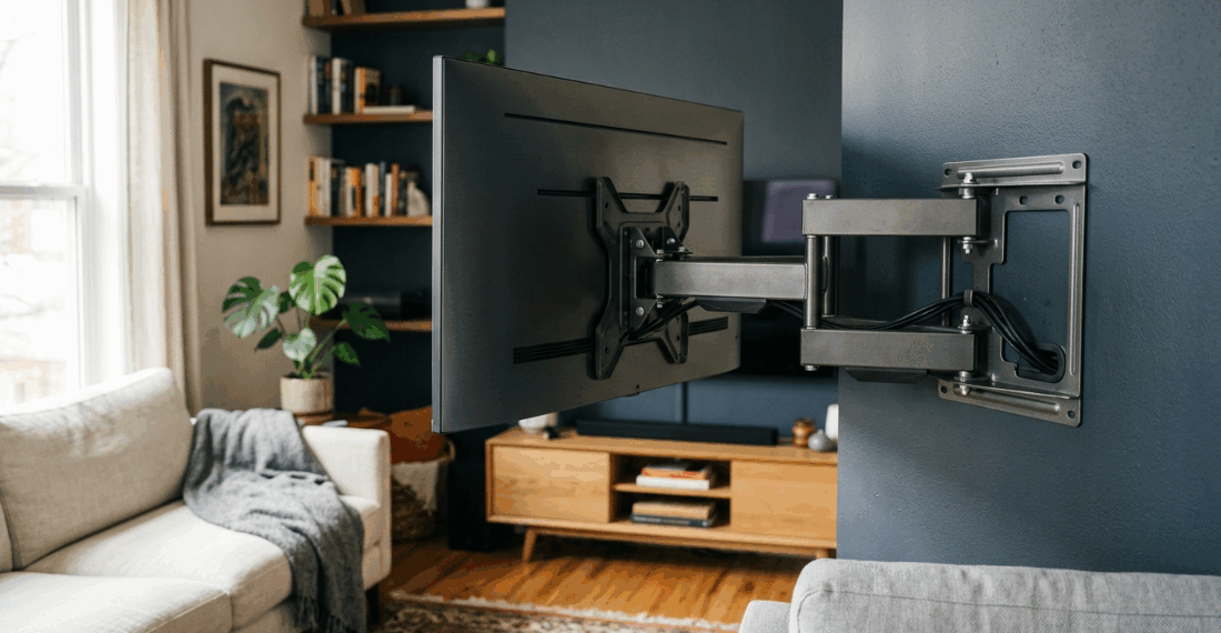 O suporte articulado da sua TV na parede começou a inclinar torto para um dos lados? Os parafusos de fixação na bucha podem estar cedendo