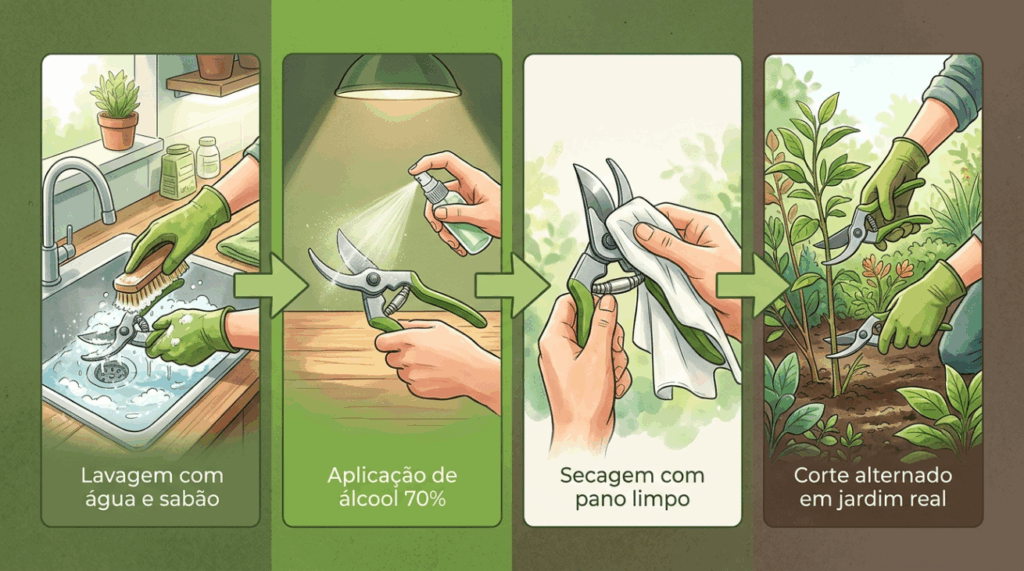 Cortar galhos do jardim com a mesma tesoura sem limpar antes pode estar espalhando doenças silenciosas de uma planta para a outra