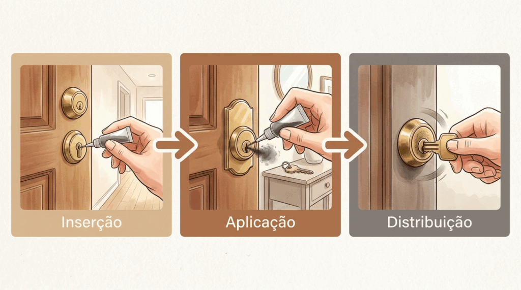 A chave da porta interna está emperrando e exigindo força para girar? Antes que quebre dentro da fechadura, aplique este produto simples