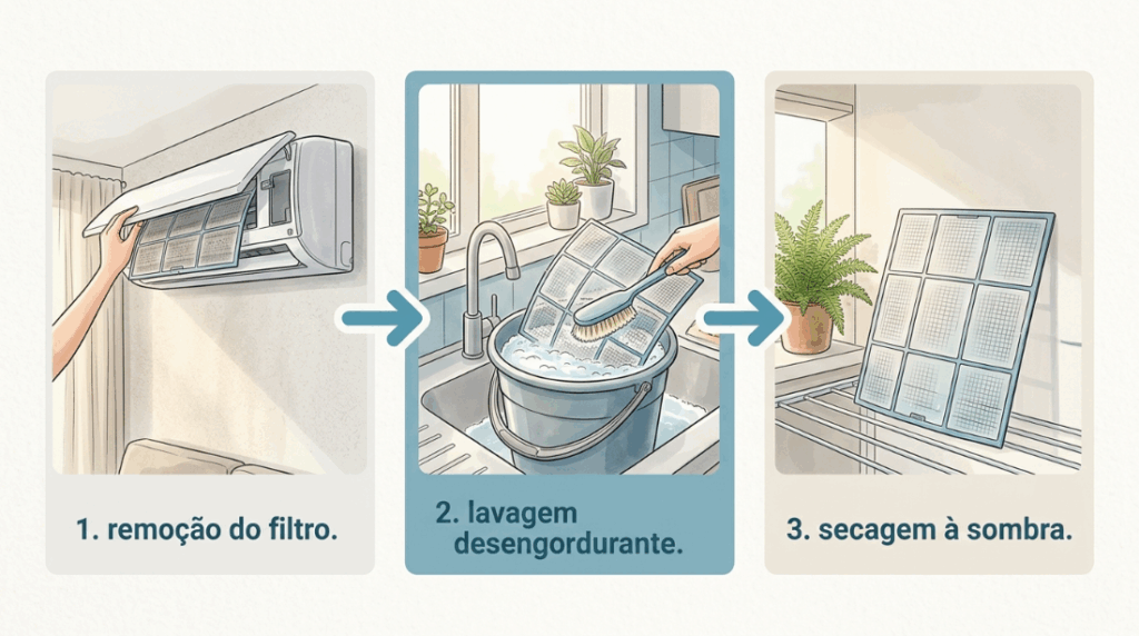 O seu ar-condicionado split gasta muita energia mas o quarto demora horas para gelar? O filtro interno pode estar saturado de uma camada invisível de gordura