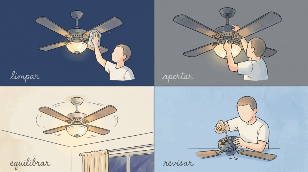 Aquele barulho irritante no ventilador de teto quando ligado na velocidade máxima geralmente não é defeito no motor, mas uma camada invisível de sujeira nas pás