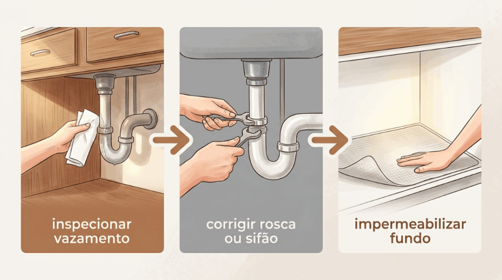 Existe um cheiro constante de mofo forte embaixo da pia do banheiro