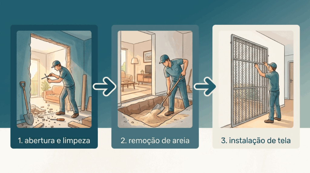 A varanda do apartamento vira uma piscina toda vez que chove forte? O ralo do piso está completamente sufocado por detritos acumulados