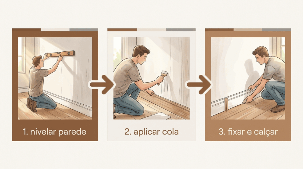 O rodapé plástico da sala estalou e quebrou bem na curvinha da parede? O impacto de móveis ou do aspirador exige troca do trecho danificado