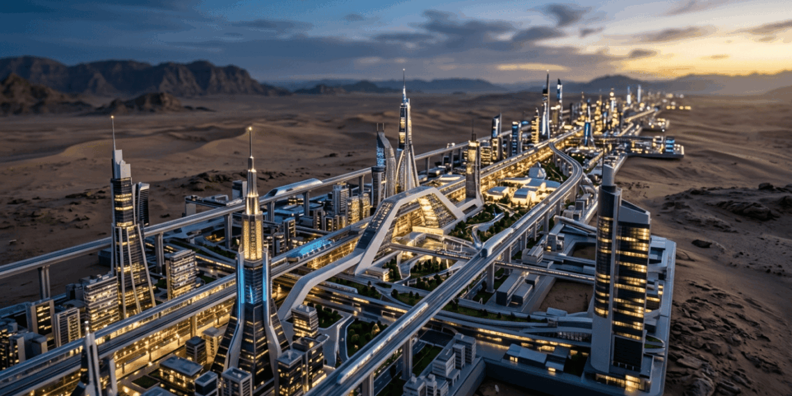 Como engenheiros tentaram erguer uma cidade linear de 170 km no deserto sem esmagar a cadeia global de suprimentos com a força dos custos astronômicos