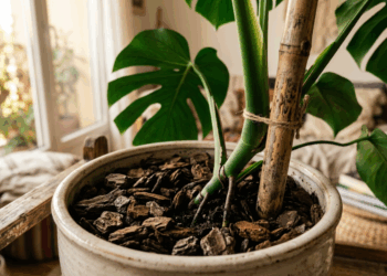 Usar vergalhões de ferro enferrujados como tutor para as plantas pode transferir calor e queimar o caule sensível nos dias mais quentes