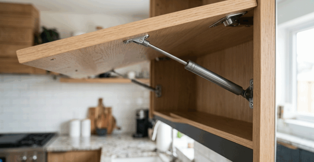 A porta basculante do armário da cozinha não para mais aberta e despenca na sua cabeça? O pistão a gás perdeu a pressão e precisa ser trocado