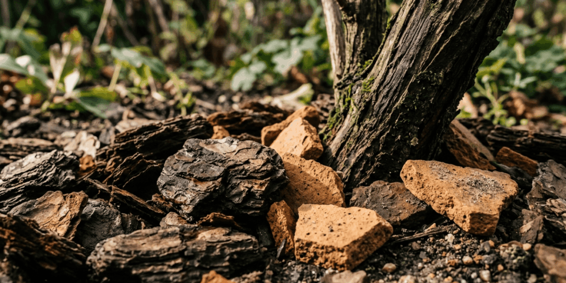 Colocar a casca de pinus encostada direto no caule da planta para enfeitar o vaso pode apodrecer a base e atrair doenças