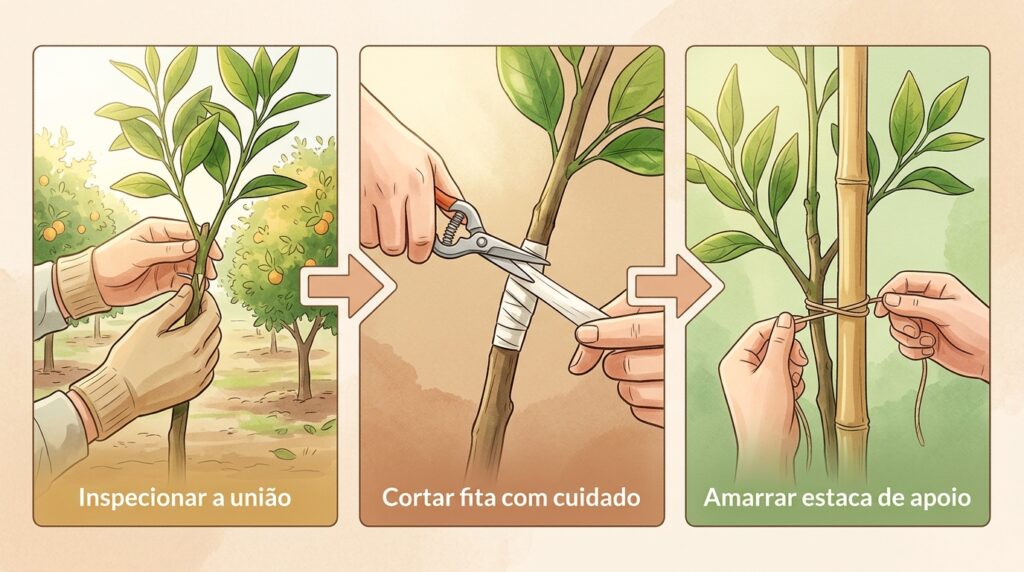 Lembra daquele enxerto feito na árvore anos atrás? Se você esqueceu de tirar a fita plástica, ela pode ter estrangulado e quebrado o galho