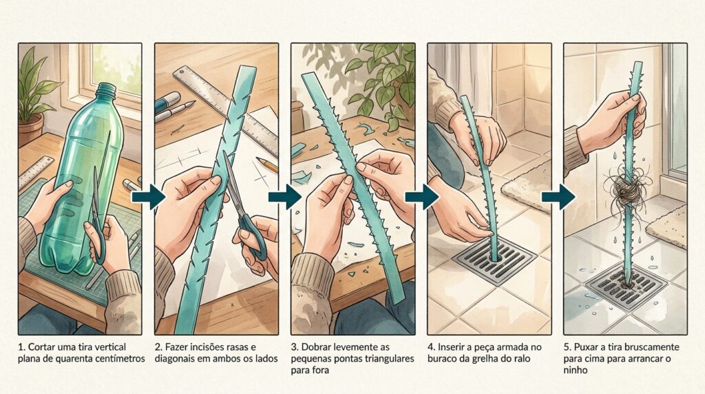 O truque da garrafa pet cortada que desentope ralos de banheiro cheios de cabelo