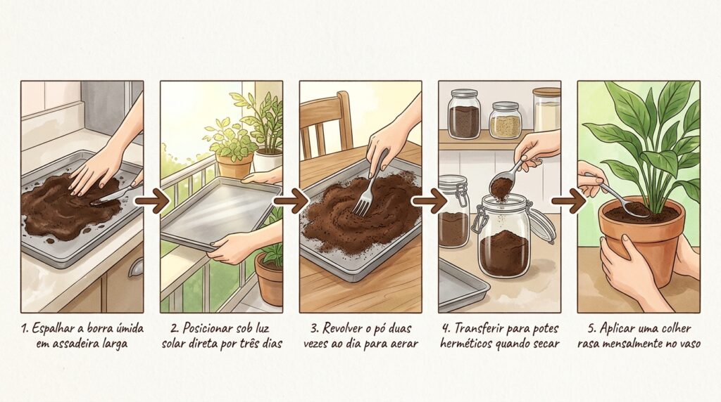 O erro comum ao jogar borra de café molhada direto na terra que cria fungos brancos