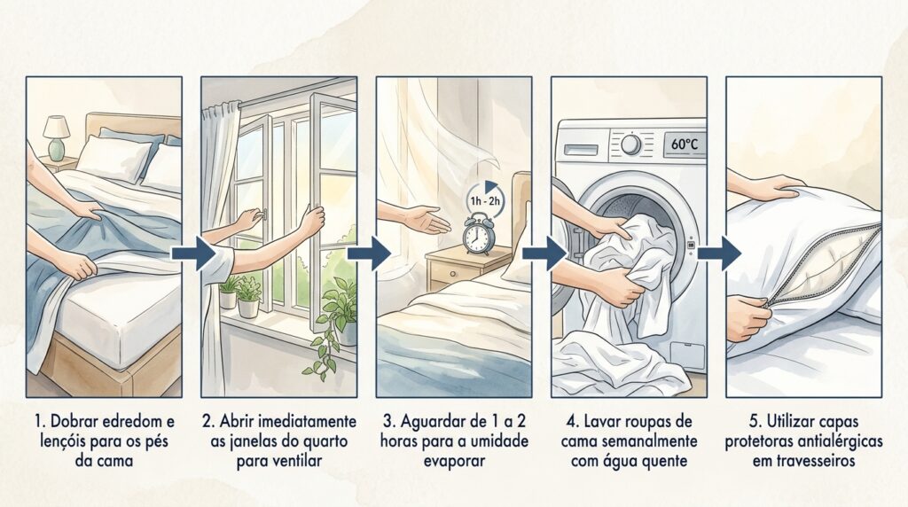 O erro comum ao arrumar a cama assim que acorda que multiplica os ácaros no colchão