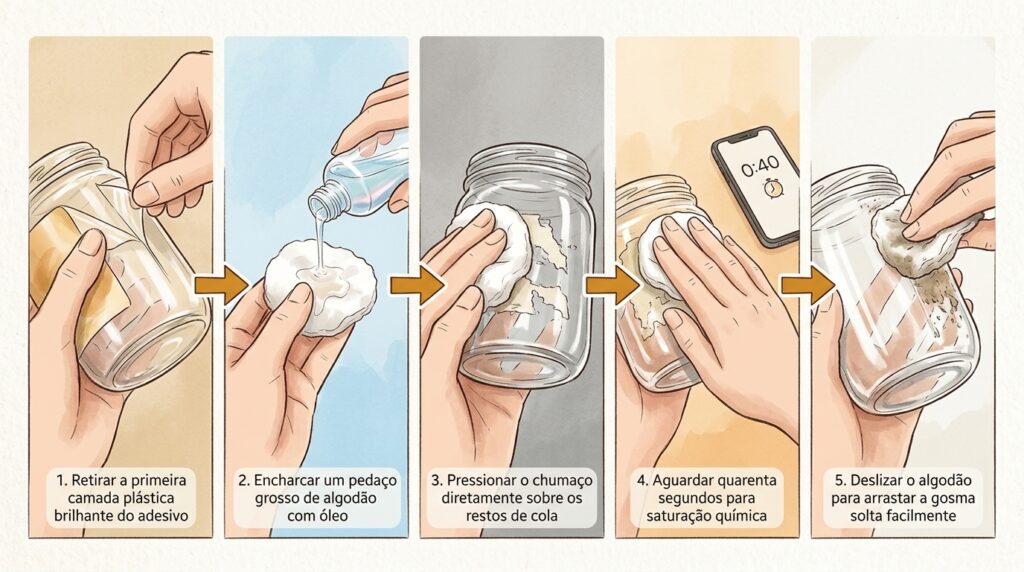 O ingrediente da sua penteadeira que derrete a cola persistente de adesivos em potes de vidro