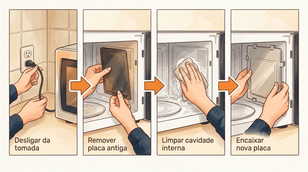 O micro-ondas deita faíscas e dá estalos assustadores mas não tem metal lá dentro? A placa de mica está carbonizada