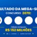 Resultado da Mega-Sena 3070 de hoje (quarta-feira, 14/10): veja as dezenas e o rateio do prêmio de R$ 150 milhões