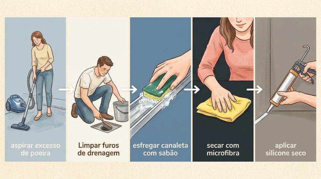 As janelas da sala estão pesadas e fazem um rangido metálico áspero ao abrir? A sujeira acumulada no trilho inferior está destruindo as roldanas
