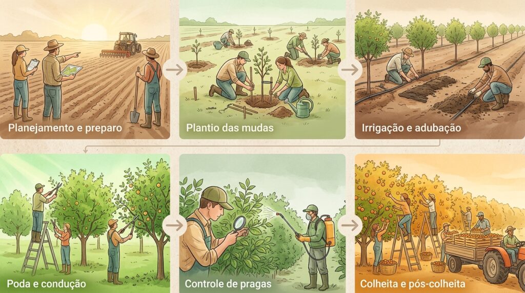 Cortar os galhos grossos da fruteira no período de frio intenso faz a planta sofrer com a geada e perder a capacidade de emitir brotos na primavera