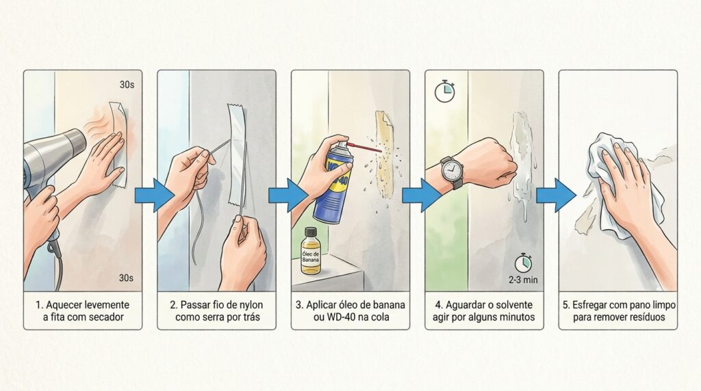 A fita dupla-face extraforte do gancho da parede virou uma rocha na hora da mudança? O óleo de banana rompe a adesão da espuma acrílica