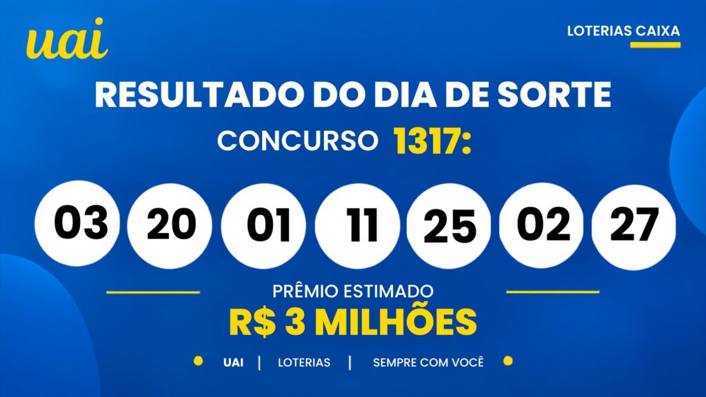 Resultado da Dia de Sorte de hoje: veja os números e o rateio do concurso 1318, que pode pagar R$ 3,7 milhões (quinta-feira, 08/10)