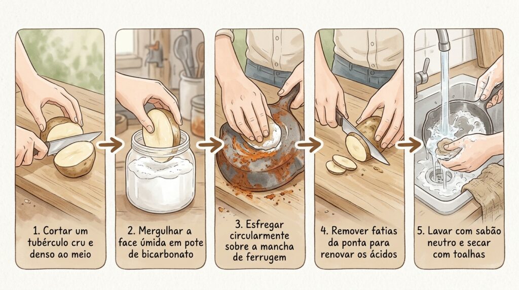O truque da batata crua com bicarbonato que remove a ferrugem de facas sem arranhar