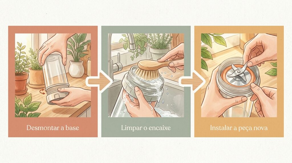 O liquidificador está vazando um líquido escuro por baixo do copo? O rolamento da hélice está enferrujando e precisa ser trocado