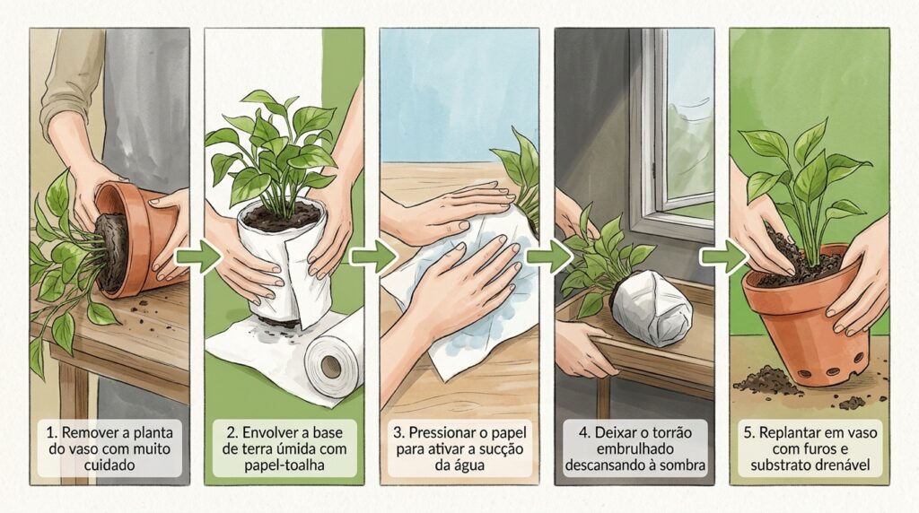 A técnica de salvamento mais eficiente sobre como salvar plantas afogadas usando o papel-toalha