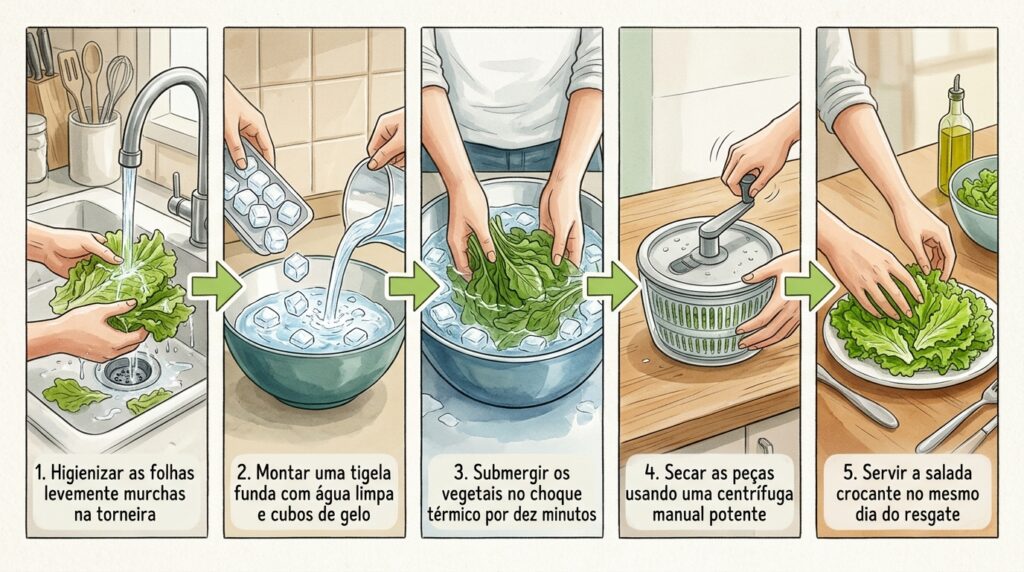O choque térmico com água gelada que ressuscita verduras e hortaliças murchas da geladeira