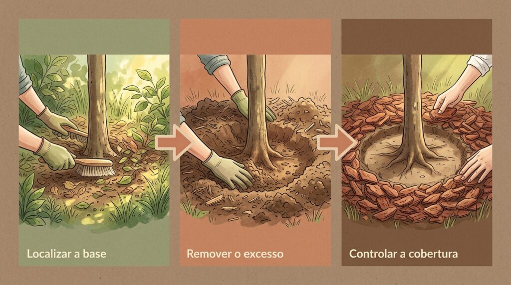 A sua árvore recém-plantada parou de crescer e o tronco está apodrecendo? O erro fatal de enterrar o colo da raiz