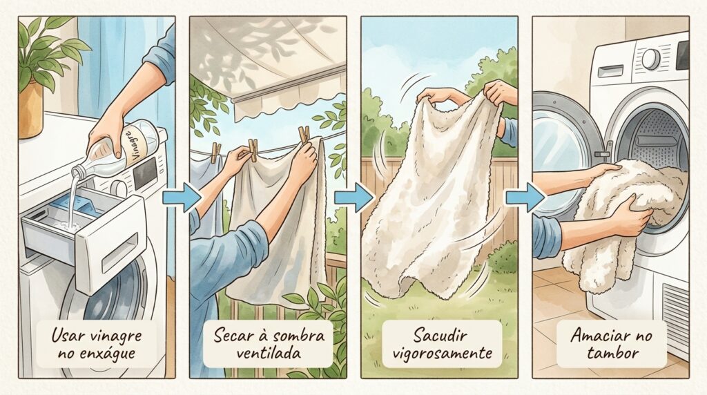 As toalhas de banho secas no estendal ficam duras e arranham a pele? A falta de ação mecânica cimenta as fibras do algodão
