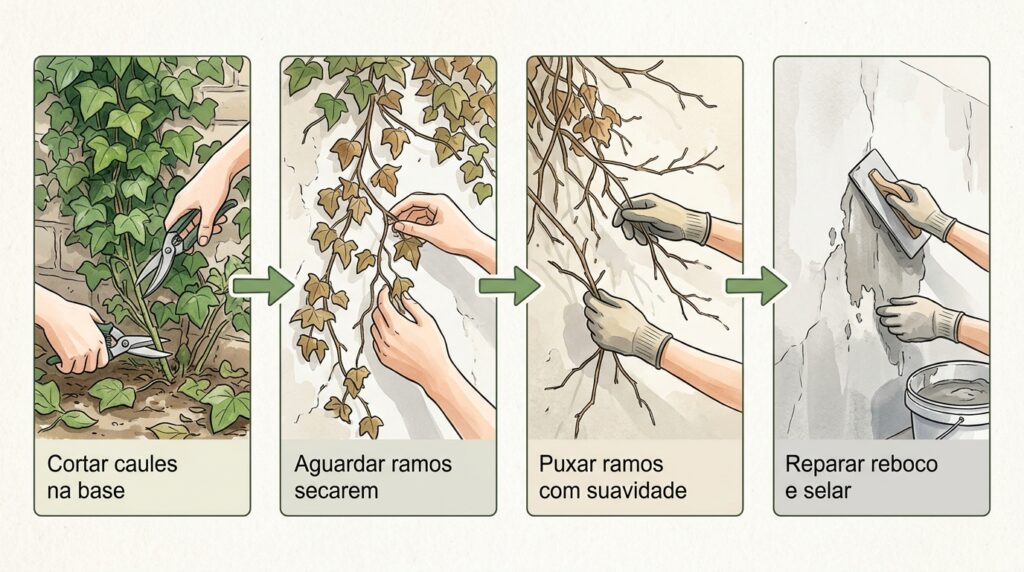A trepadeira espalhou-se pela fachada, mas agora o estuque está a esfarelar e a cair aos pedaços? As raízes adventícias corroem a argamassa