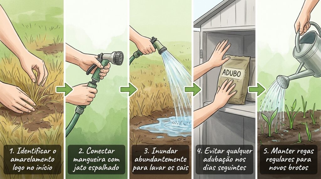 Espalhou adubo químico no relvado e apareceram faixas mortas e secas no dia seguinte? O colapso celular por osmose inversa