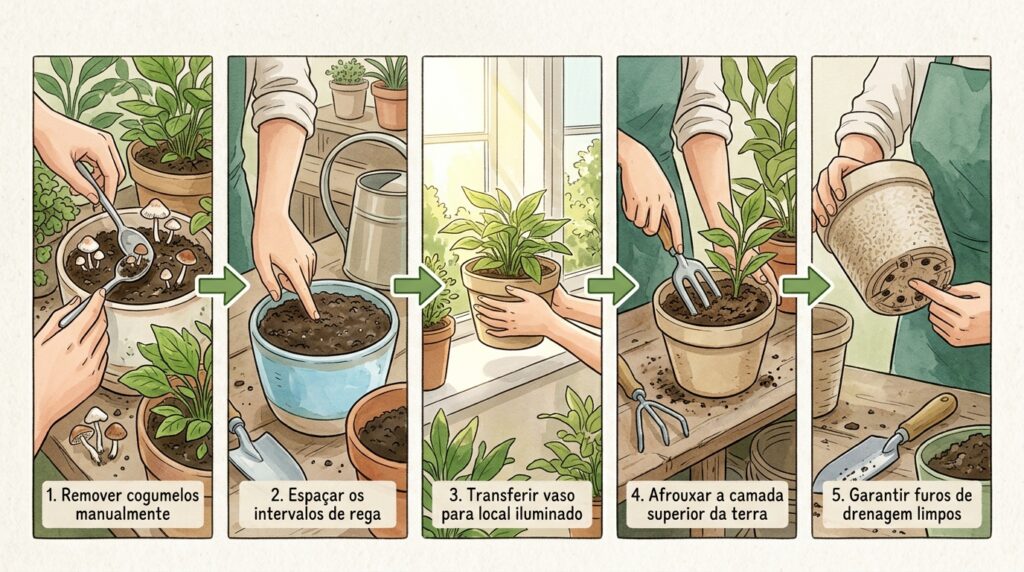 Apareceram pequenos cogumelos silvestres a nascer do meio da terra do seu vaso de interior? O excesso de matéria orgânica em decomposição