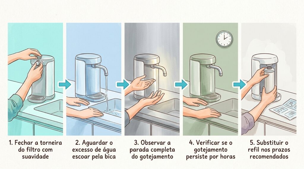 A torneira com filtro de água acoplado continua pingando gotas irritantes mesmo depois de fechar a alavanca com força? A gravidade retarda o esvaziamento