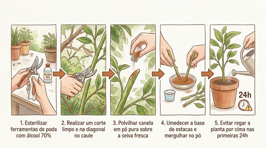 O truque da canela em pó no caule cortado que salva qualquer planta de apodrecer
