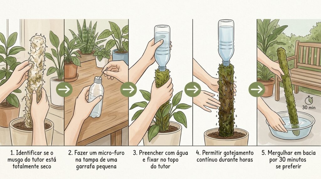 O tutor de musgo da sua Monstera recusa-se a absorver água, deixando as raízes secas? O bloqueio hidrofóbico do esfagno