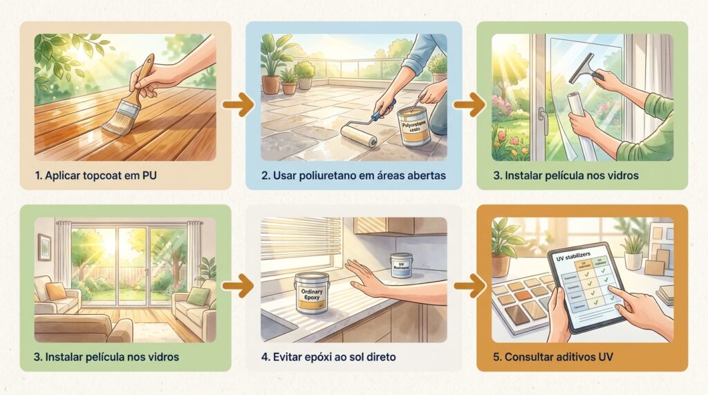 O rejunte epóxi branco da sua cozinha ficou amarelado nas áreas perto da janela? A degradação fotoquímica destruiu a resina